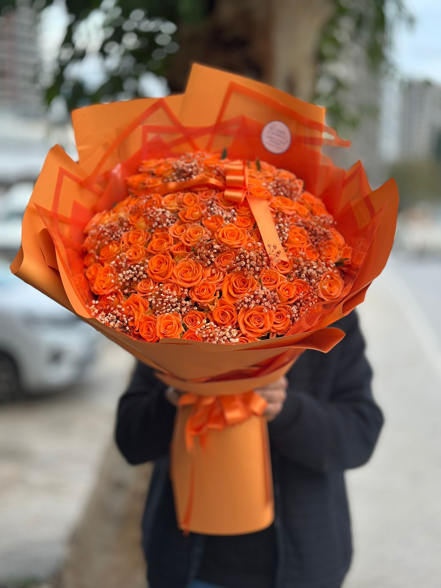 100'lü Turuncu Gül Buketi